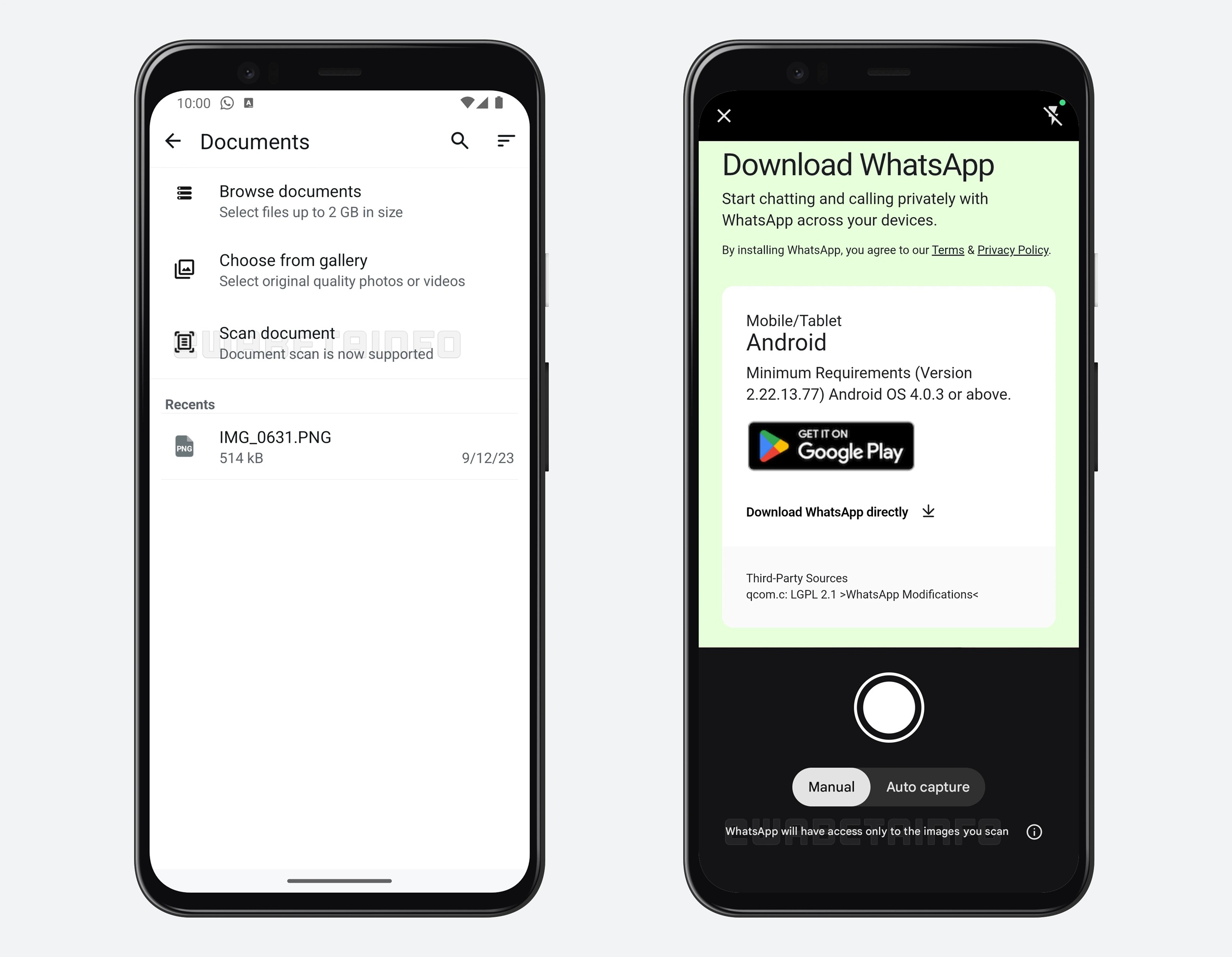 WhatsApp Beta v2.25.18.29 - fonction de document de scanner
