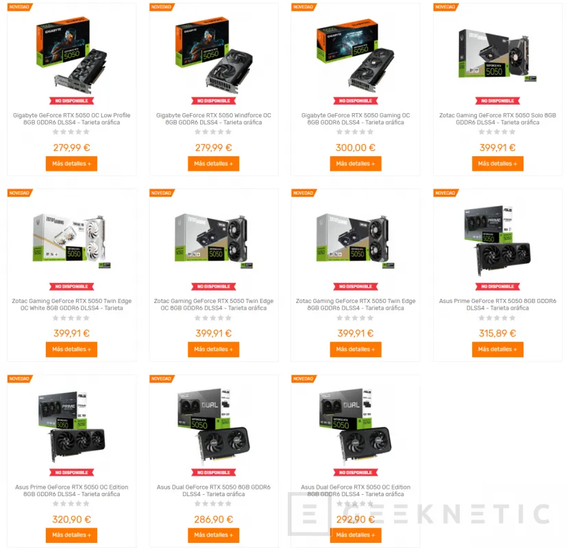 Geeknetic Las Nvidia RTX 5050 sont déjà disponibles à la vente, bien que sans stock, et avec des prix très proches du RTX 5060 3