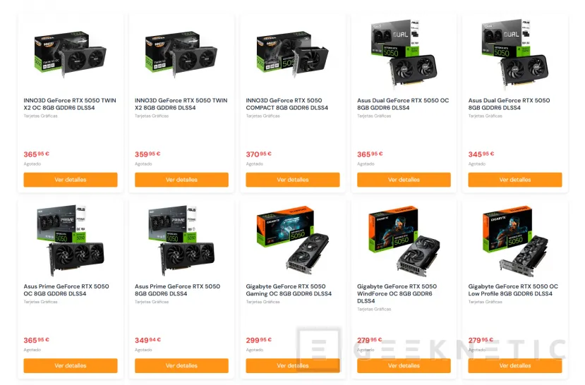 Geeknetic Las Nvidia RTX 5050 sont déjà disponibles à la vente, bien que sans stock, et avec des prix très proches du RTX 5060 2