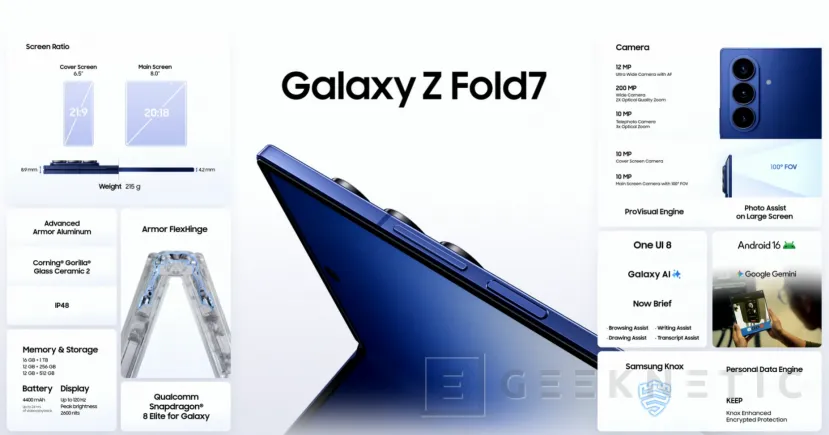 Geeknetic Galaxy Z Fold 7: Le smartphone pliant le plus exclusif de Samsung est plus fin et plus cher que jamais 3
