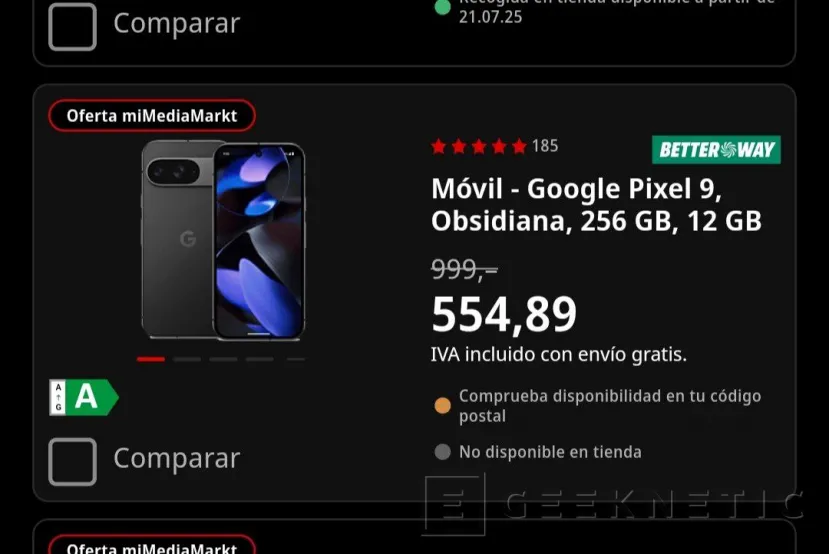 Geeknetic Prenez le Google Pixel 9 sur 128 Go pour 512.15 euros l'achat de l'application Medamarkt 2