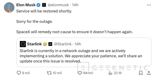Geeknetic Elon Musk est obligé de s'excuser: StarLink subit une chute mondiale en raison d'une défaillance logicielle 2