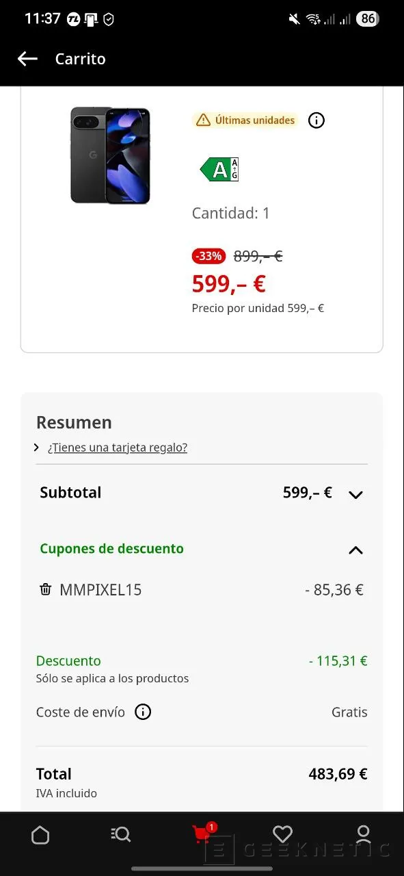 Geeknetic Prenez le Google Pixel 9 sur 128 Go pour 483,69 euros dans MediaMarkt 2