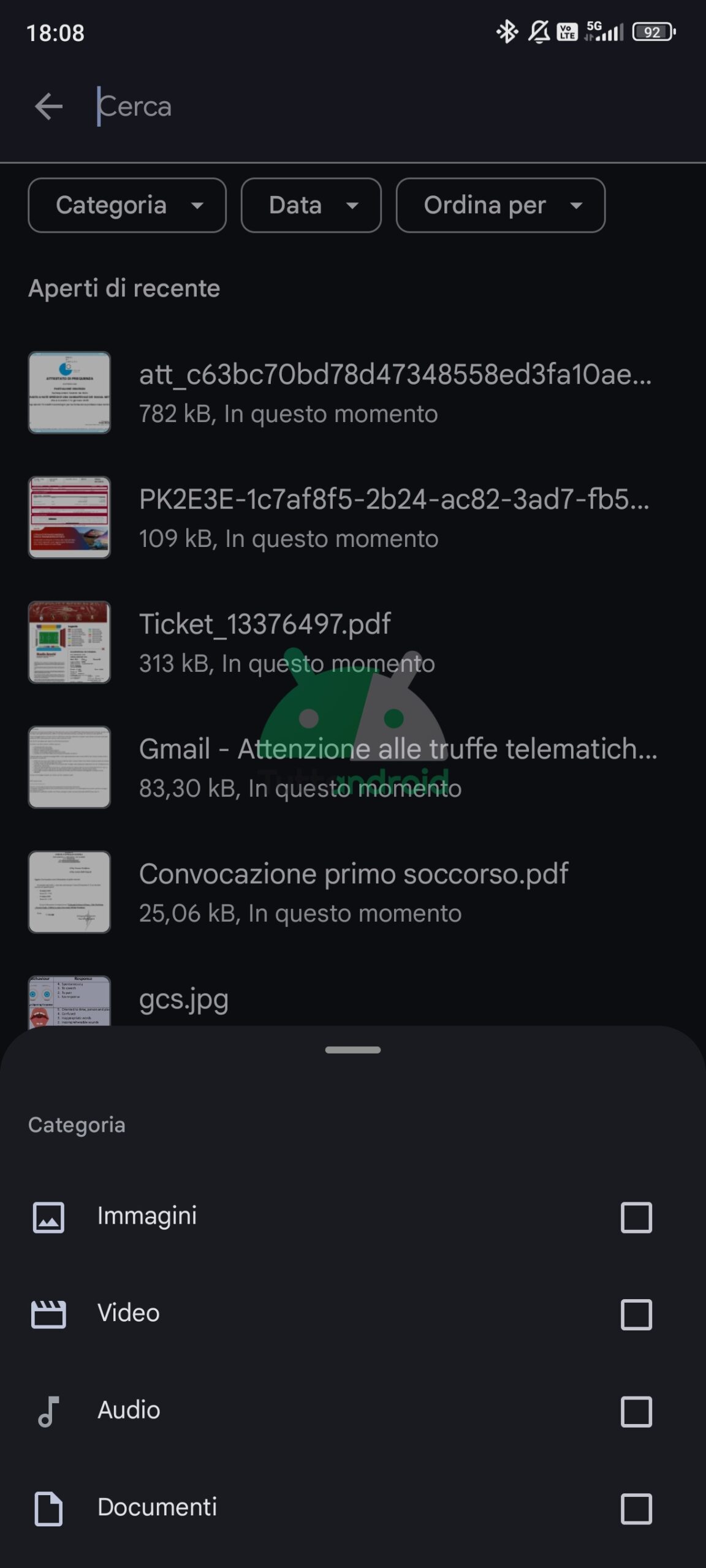 Filtre de catégorie de recherche Google Files