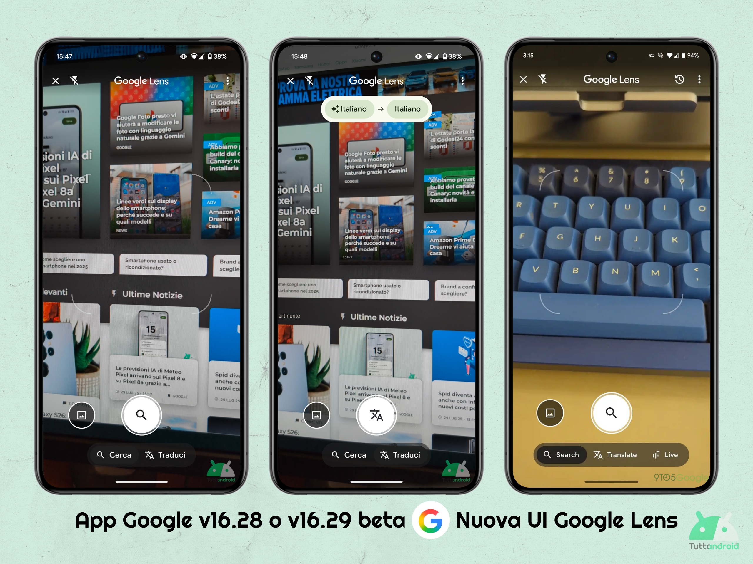 Google V16.29 Beta App - Nouvel objectif Google d'interface utilisateur