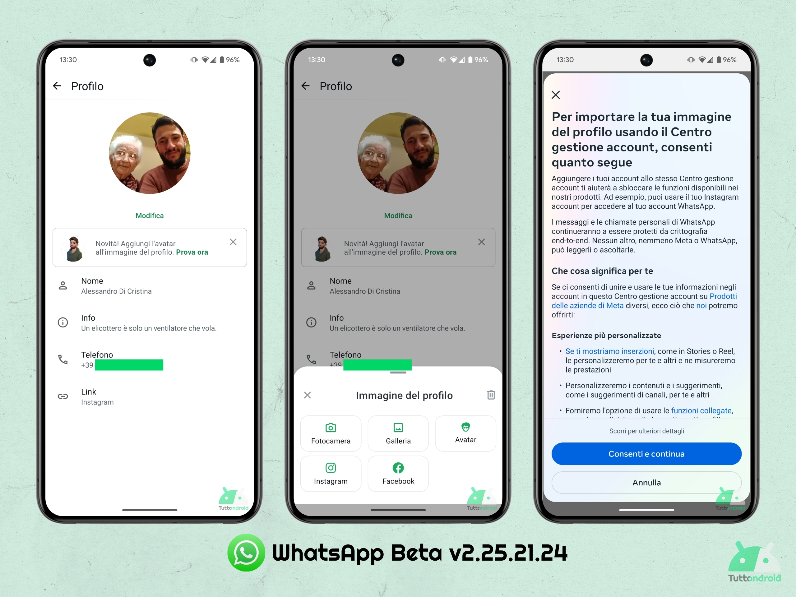 WhatsApp Beta v2.25.21.24 - Importez une image de profil d'Instagram ou Facebook