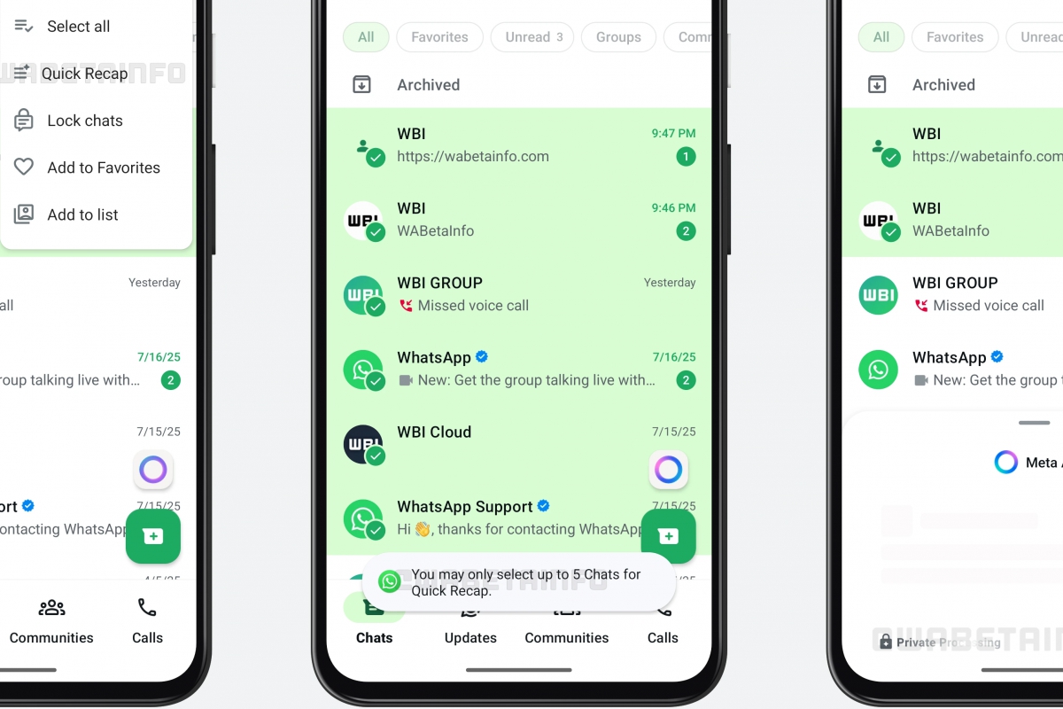 WhatsApp teste rapidement Reca: cet utilitaire peut résumer jusqu'à 5 chats en privé grâce à la ligne d'arrivée