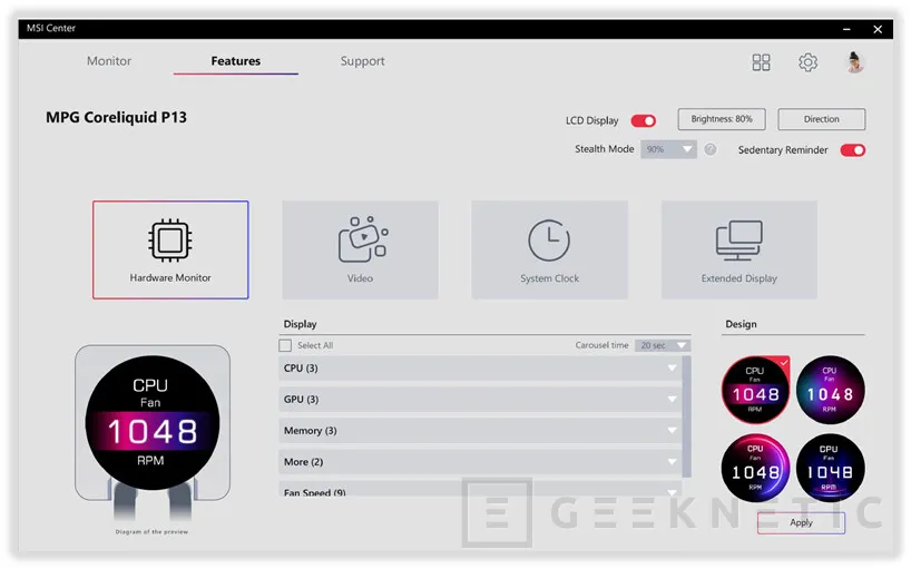 Les paris Geeknetic MSI sur la conception et la personnalisation totales dans le refroidissement liquide: il s'agit du nouveau MPG Coreliquide P13 avec écran IPS et assemblage caché 3