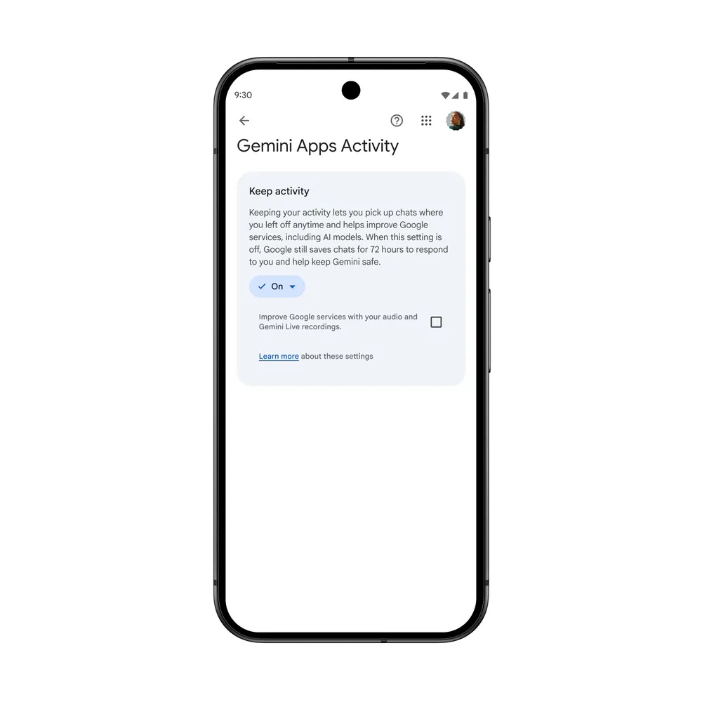Application Gemini - Nouveaux paramètres Utilisation des données officielles