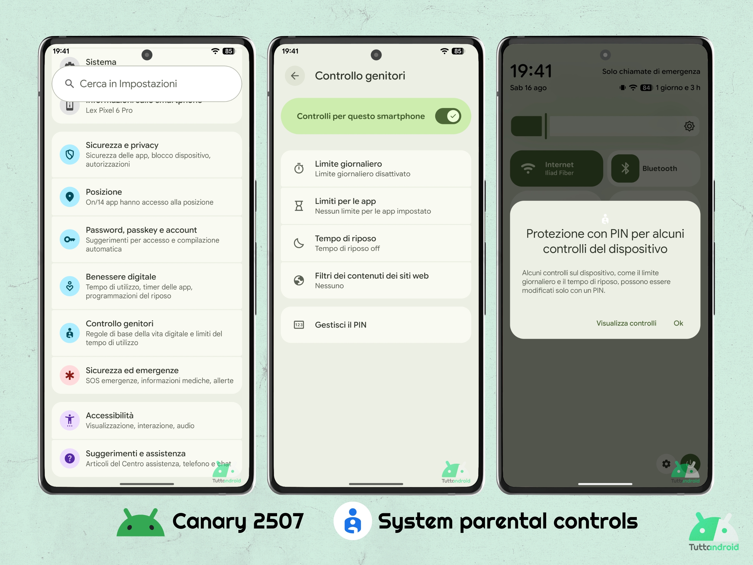 Android Canary 202507 - commandes parentales du système