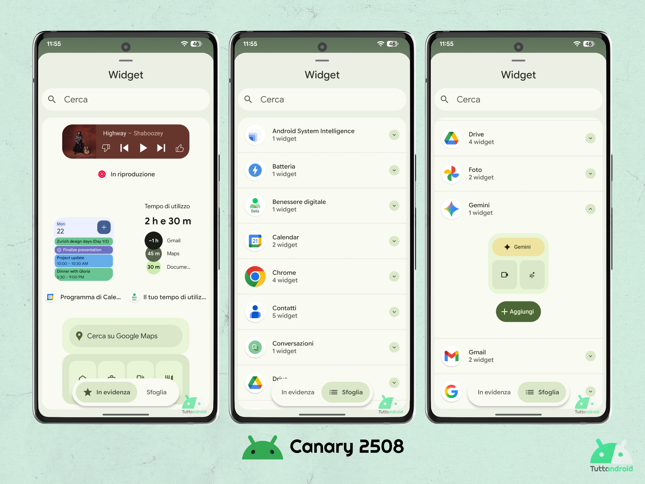 Android Canary 202508 - Panneau de widget redessiné