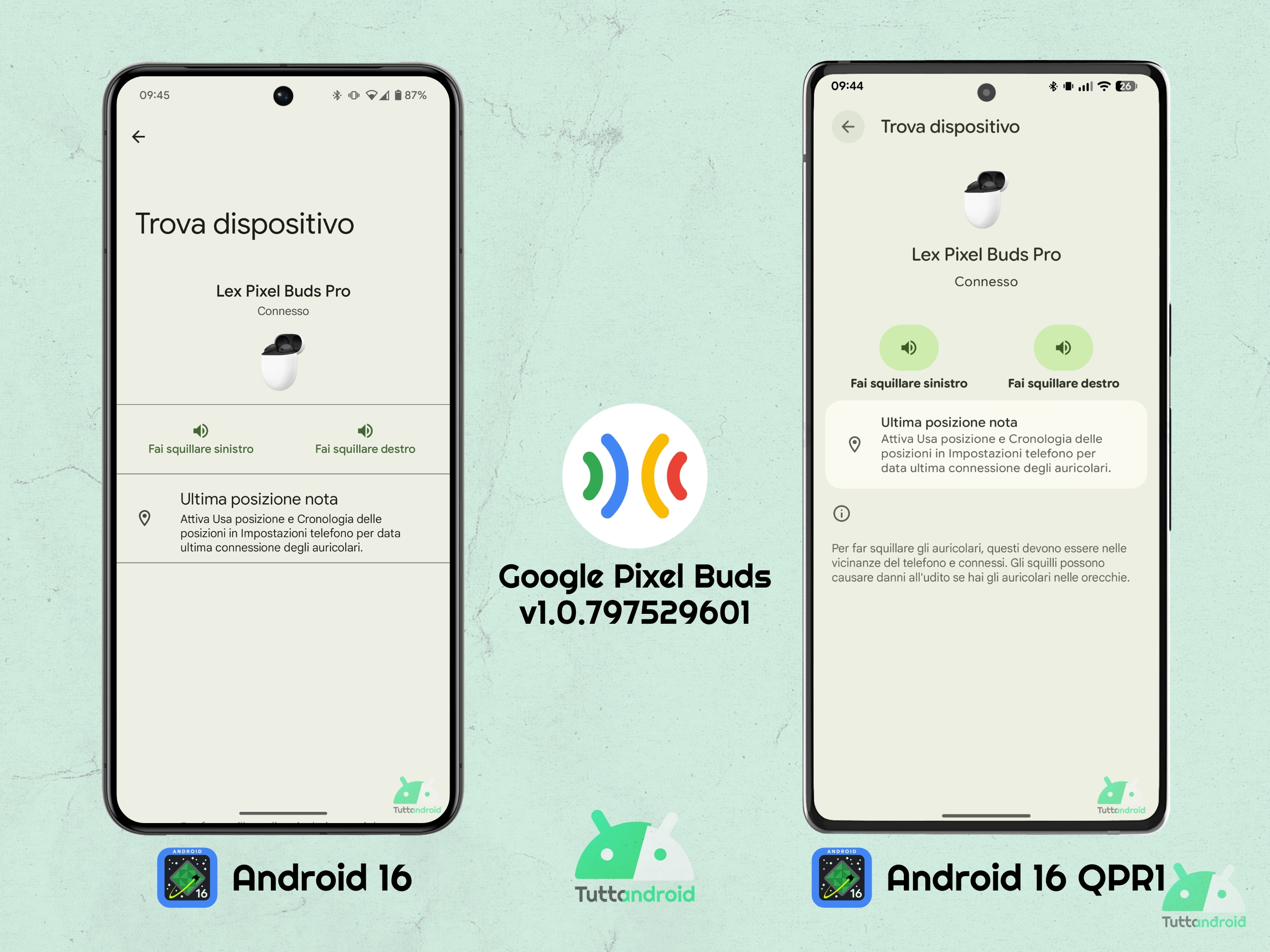 Google Pixel Buds v1.0.797529601 - Android 16 vs Android 16 QPR1