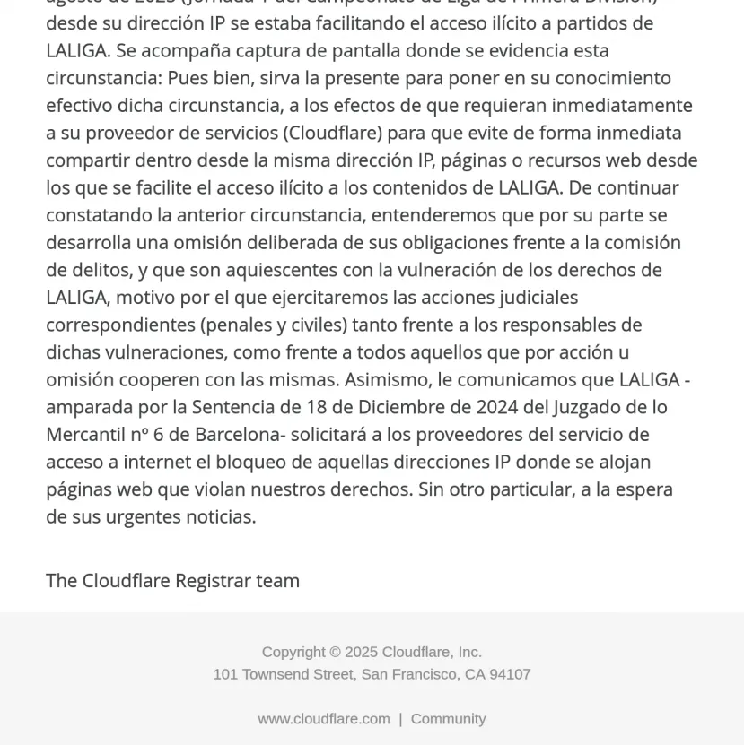 Geeknetic Laliga menace les clients de CloudFlare avec un Web légitime avec d'autres illégitimes 2