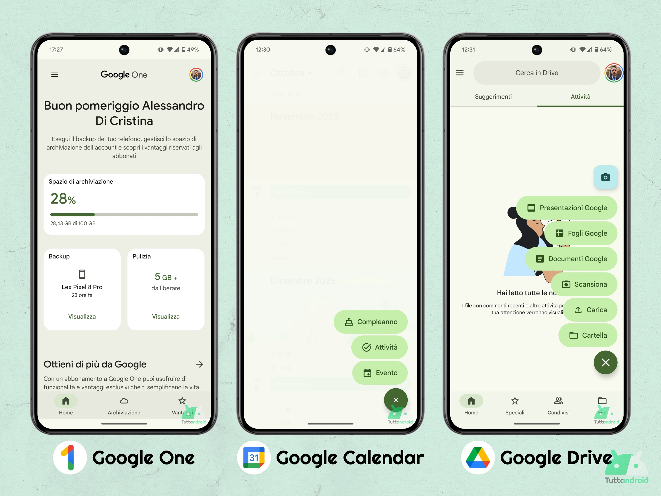 App août 2025 - Google One - Google Calendar - Google Drive