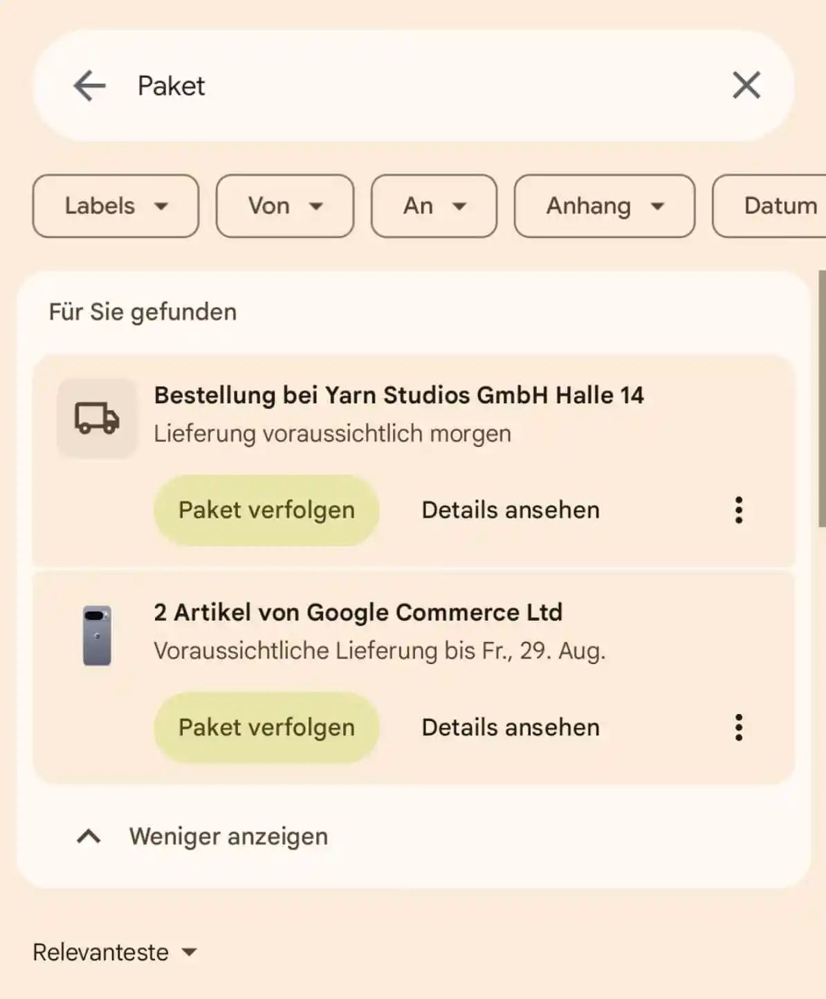 Gmail pour Android - surveillance des expéditions sur la recherche SmartDroid