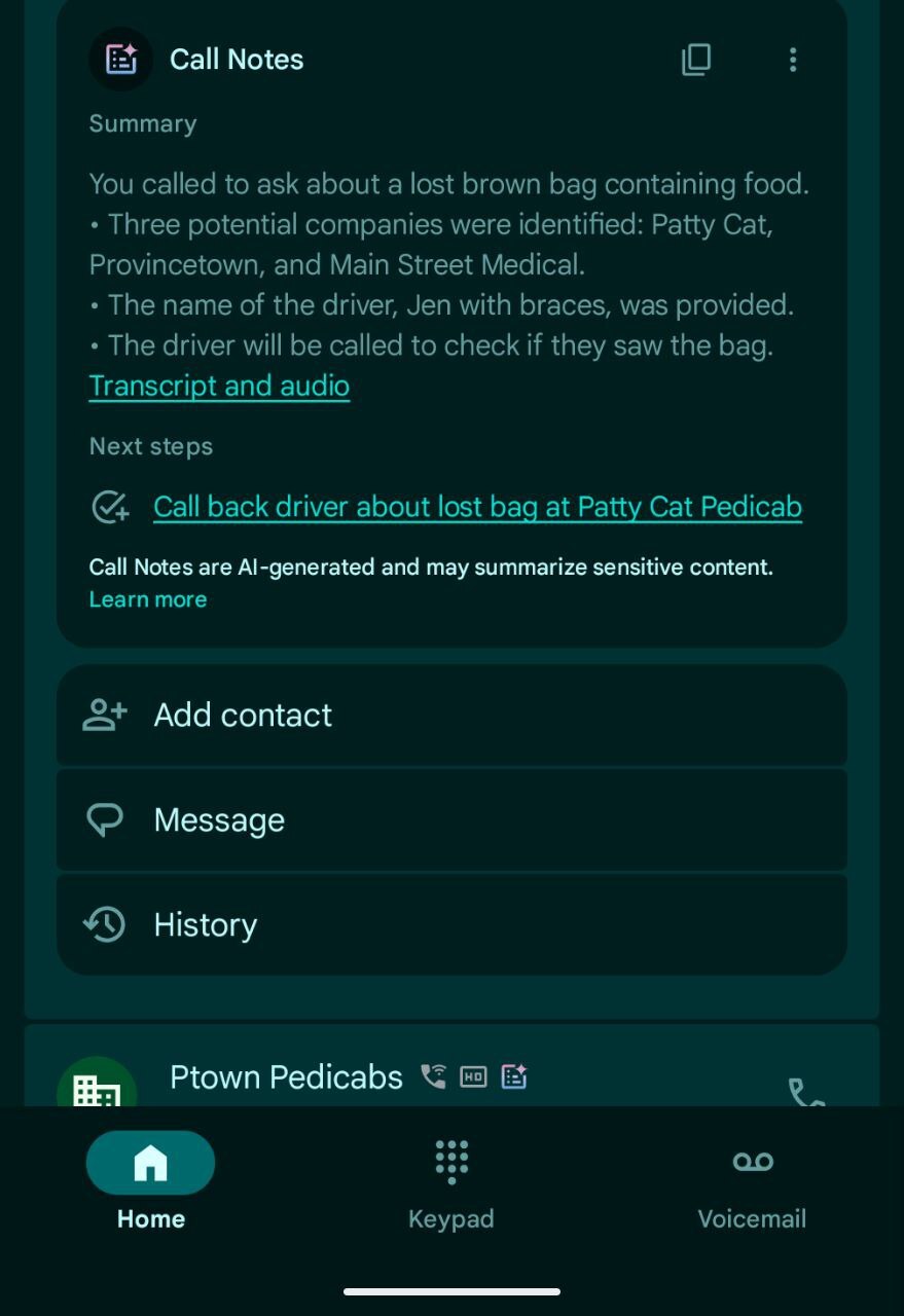 Google Telephone - Notes d'appel sur Google Pixel 9 Pro avec des étapes suivantes par Eternal