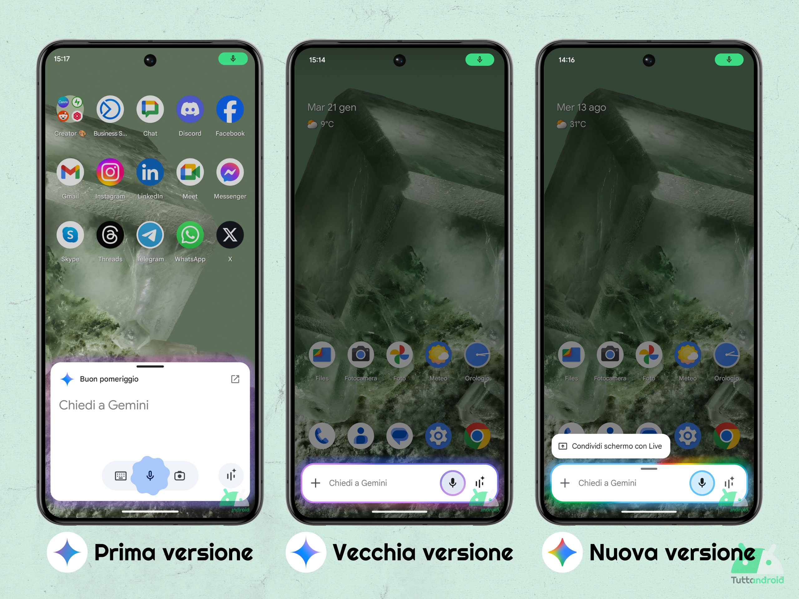 Google App - Gemini - Comparaison de superposition (2024, précédent, août 2025)