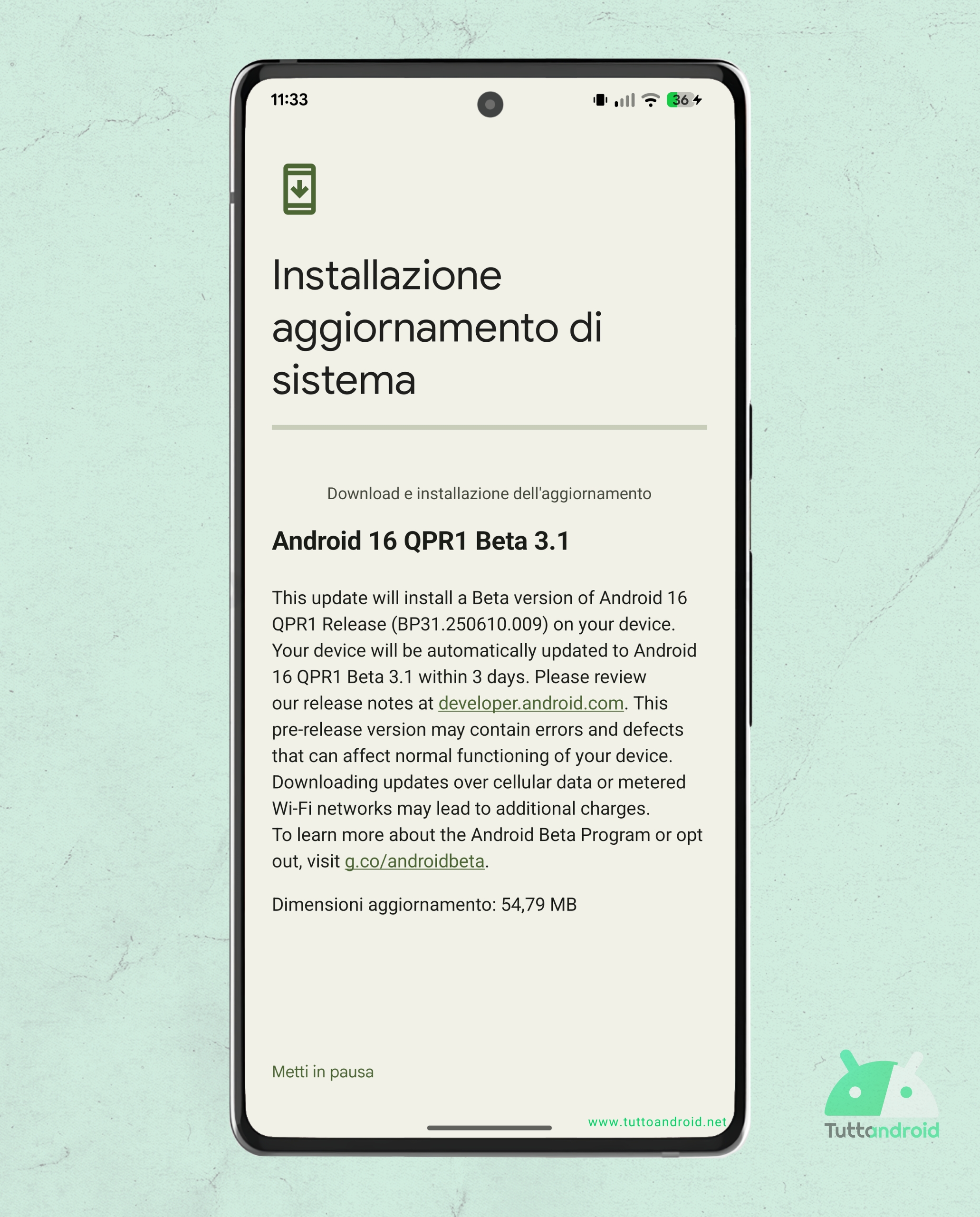 Android 16 QPR1 Beta 3.1 sur Google Pixel 7 Pro