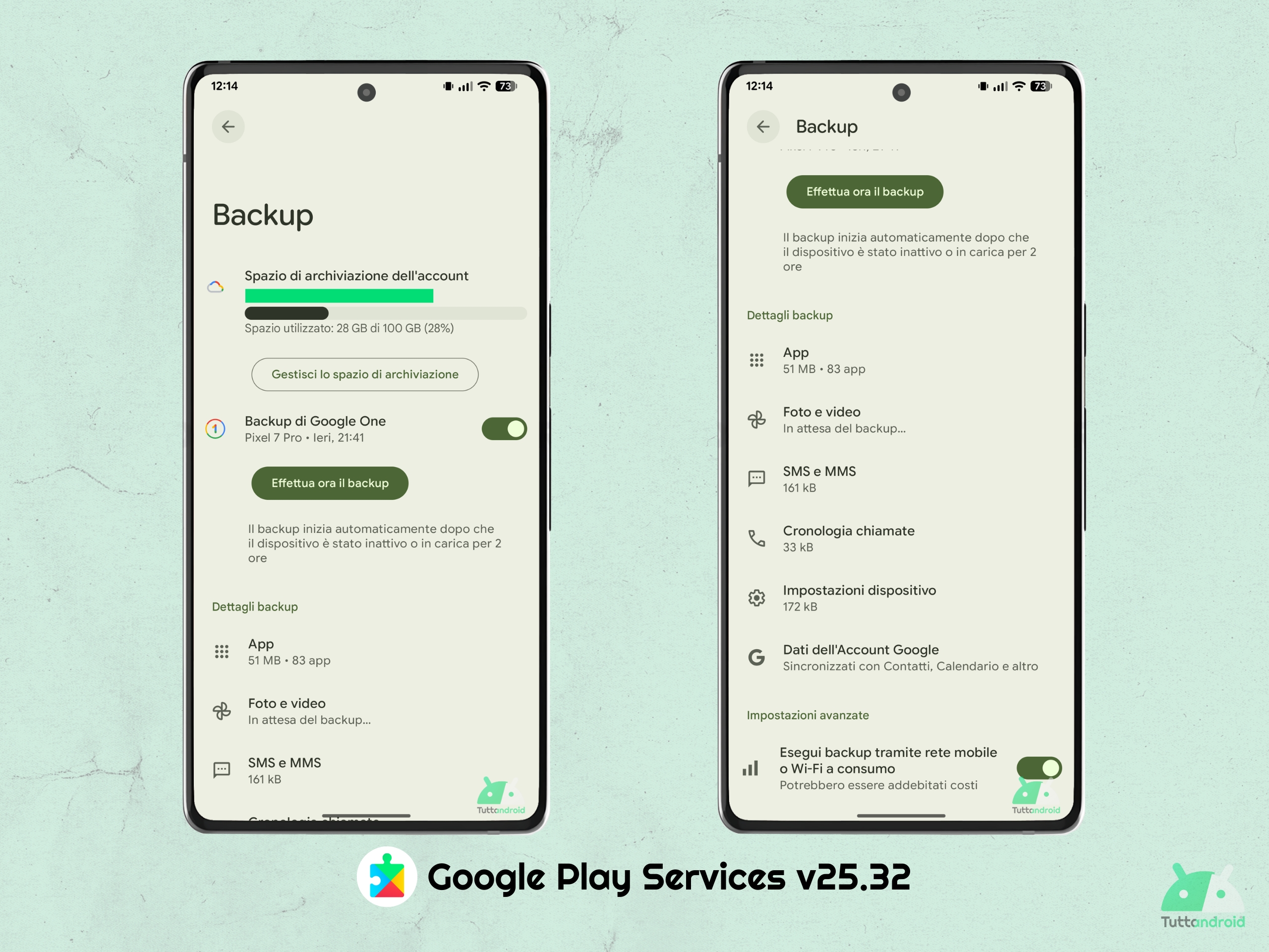 Google Play Services v25.32 - Old UI Paramètres Sauvegarde Google One