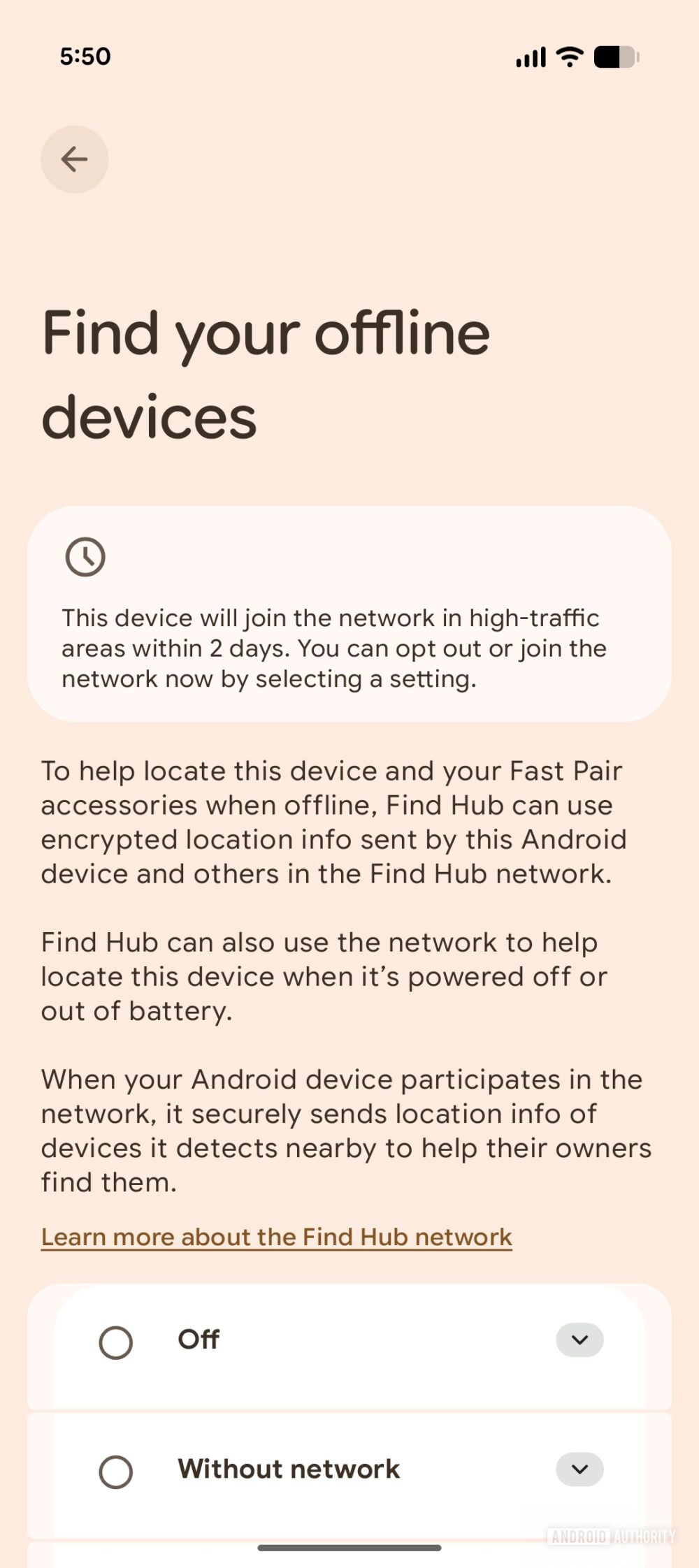 Google Play Services - Find Hub - Avertissement d'adhésion automatique au réseau