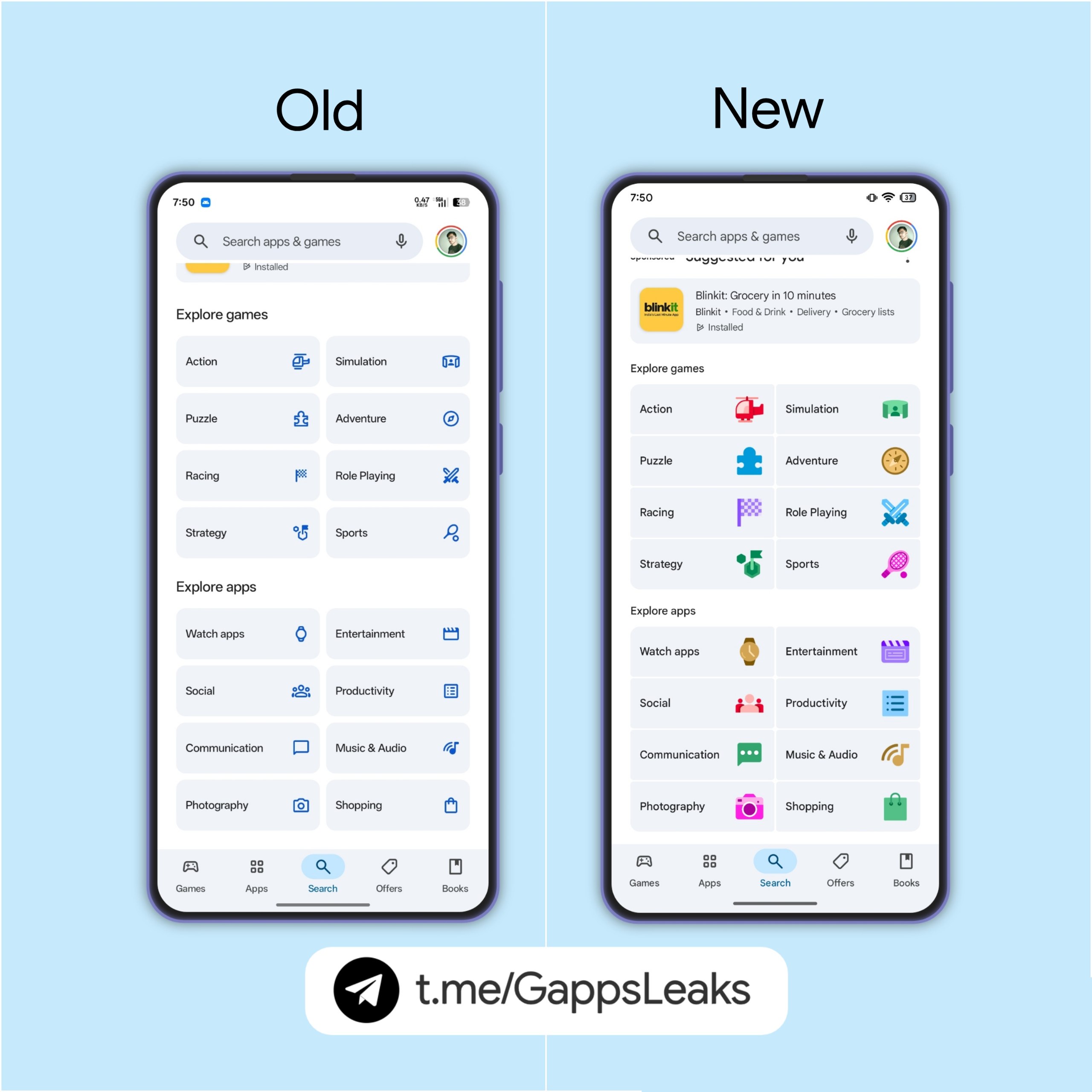 Google Play Store V47.3 - Carte de recherche - Icônes M3E