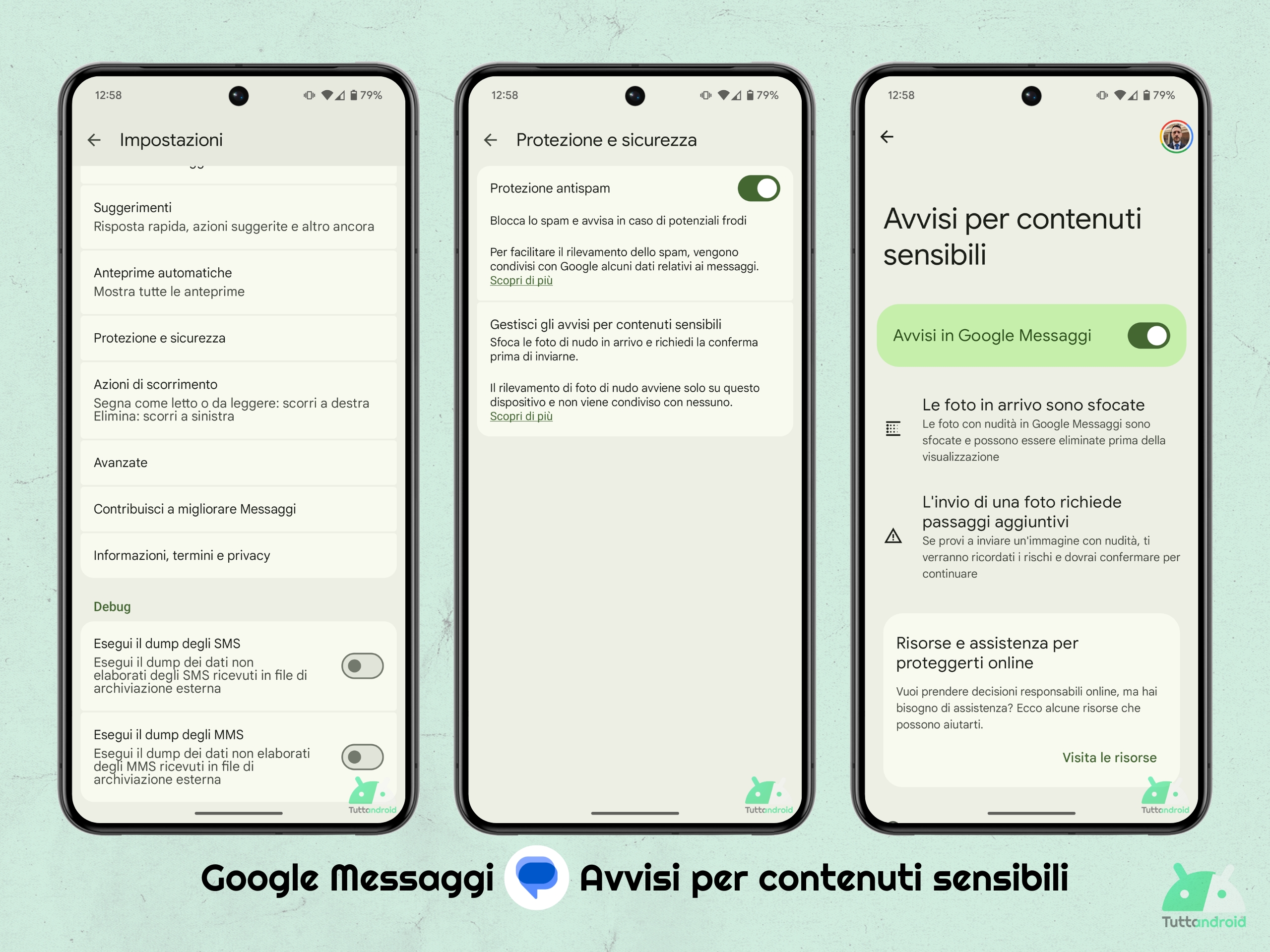 Messages Google - Android System SafetyCore - Avis pour le contenu sensible