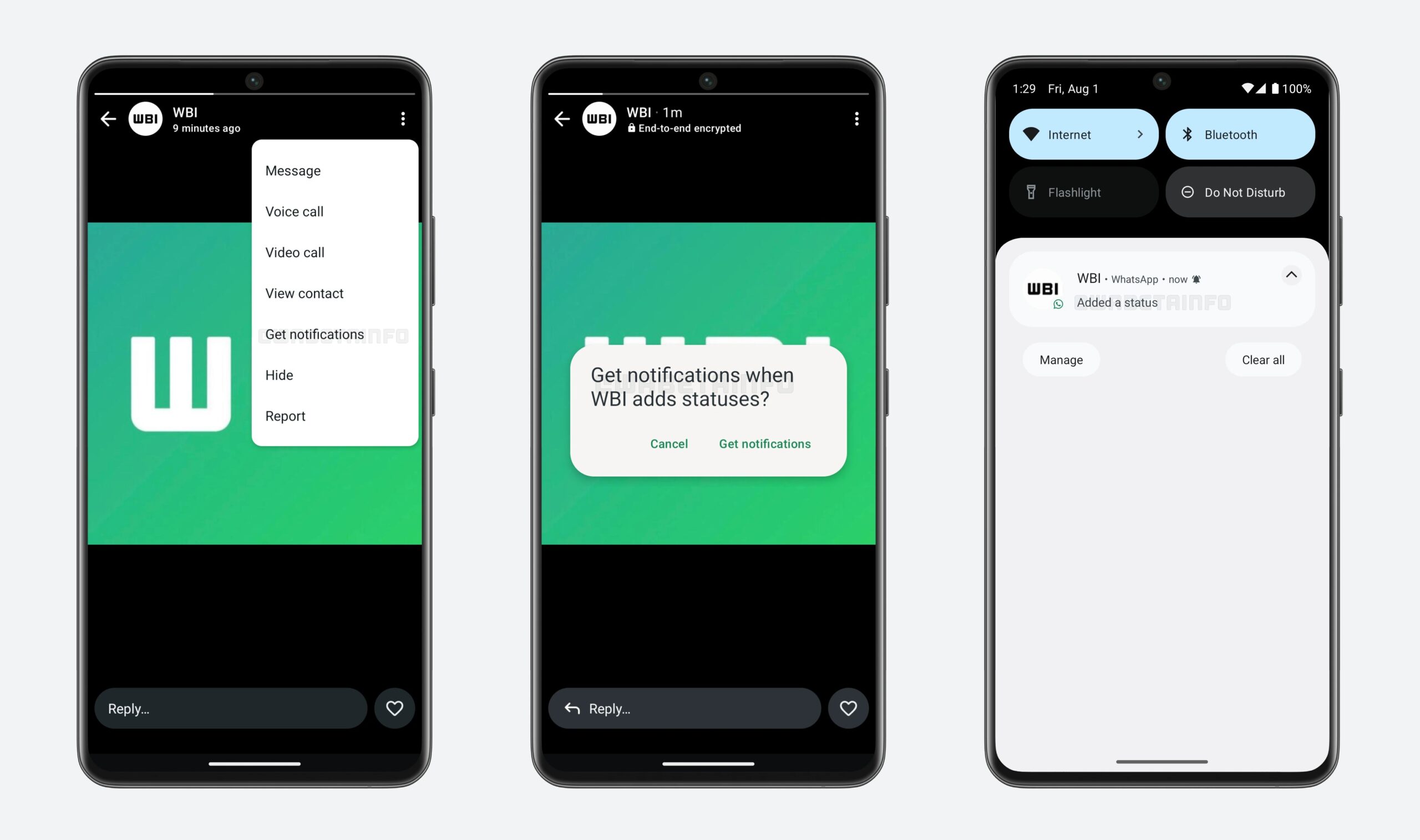 Notifications bêta de WhatsApp Mises à jour d'état