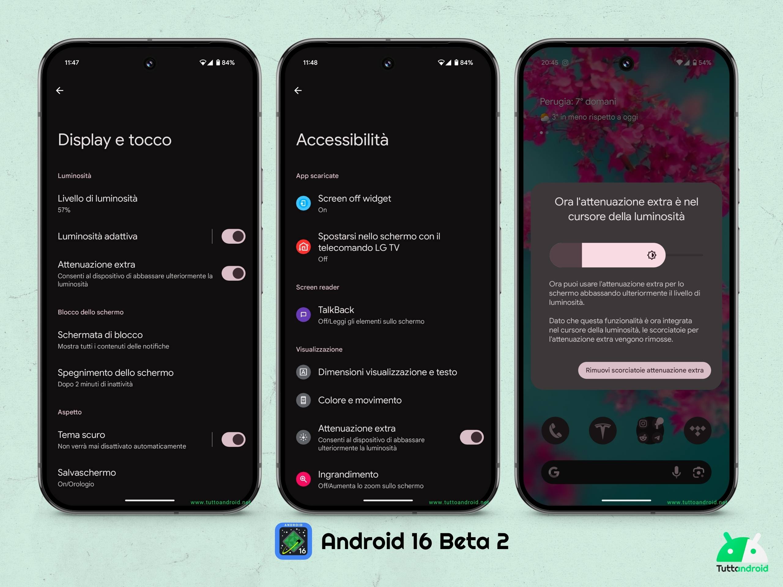Android 16 Beta 2 - Paramètres - Atténuation supplémentaire sur Google Pixel 9 Pro XL