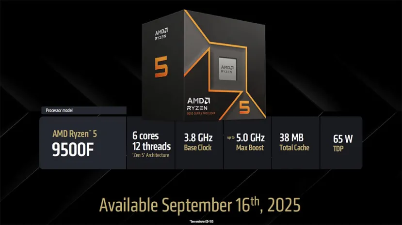 Geeknetic L'AMD Ryzen 5 9500F sera mis en vente le 16 septembre, une option idéale pour l'équipement de jeu économique 2