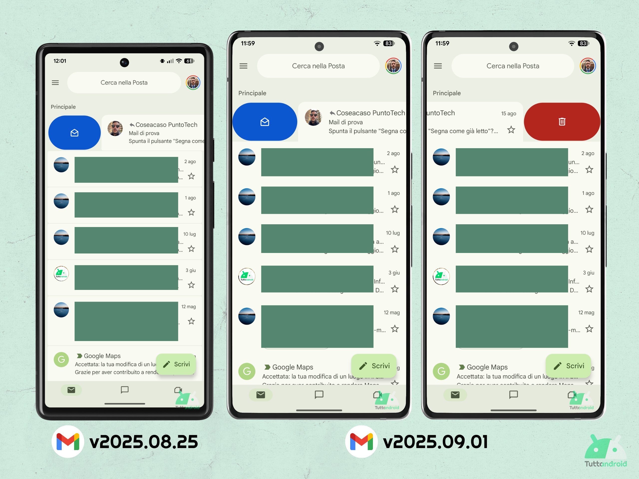 Gmail V2025.09.01 et V2025.08.25 - Différentes routes M3E