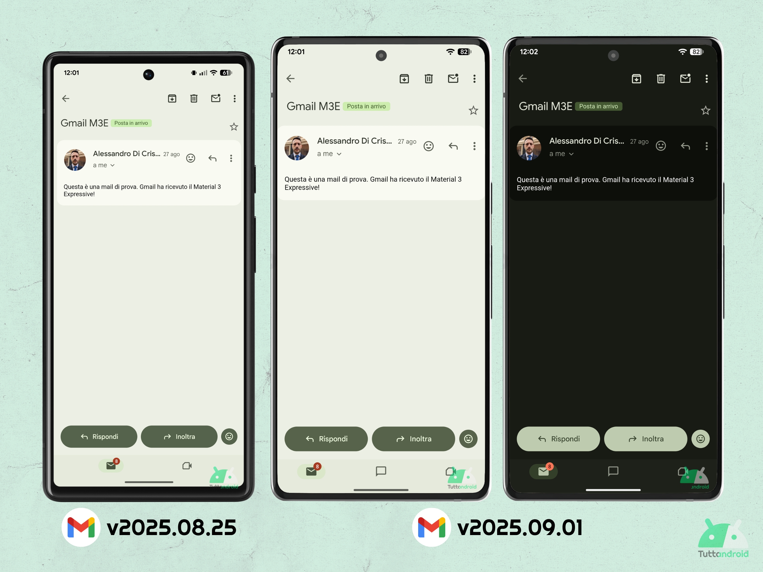 Gmail V2025.09.01 et V2025.08.25 - Différentes routes M3E