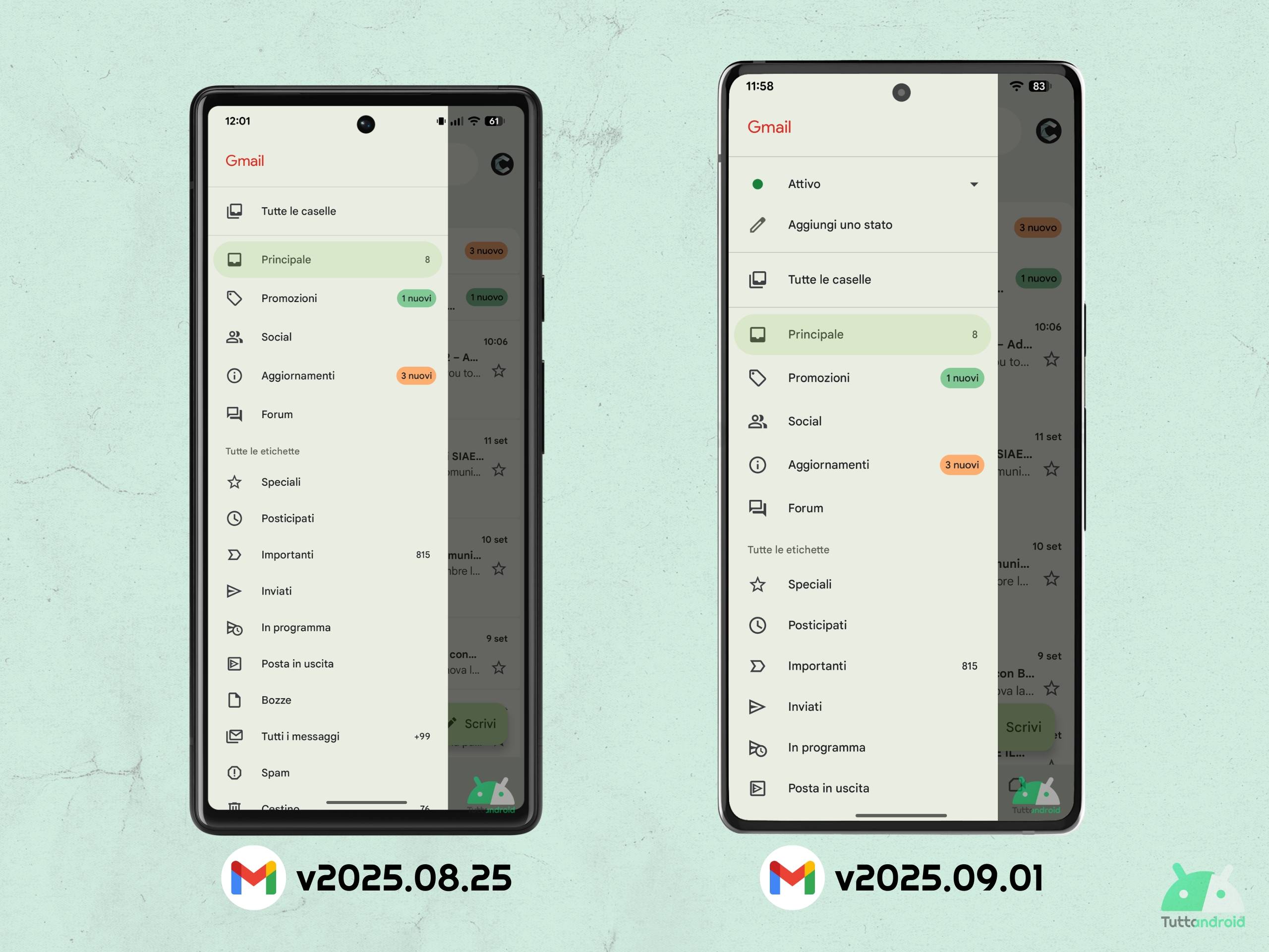 Gmail V2025.09.01 et V2025.08.25 - Différentes routes M3E