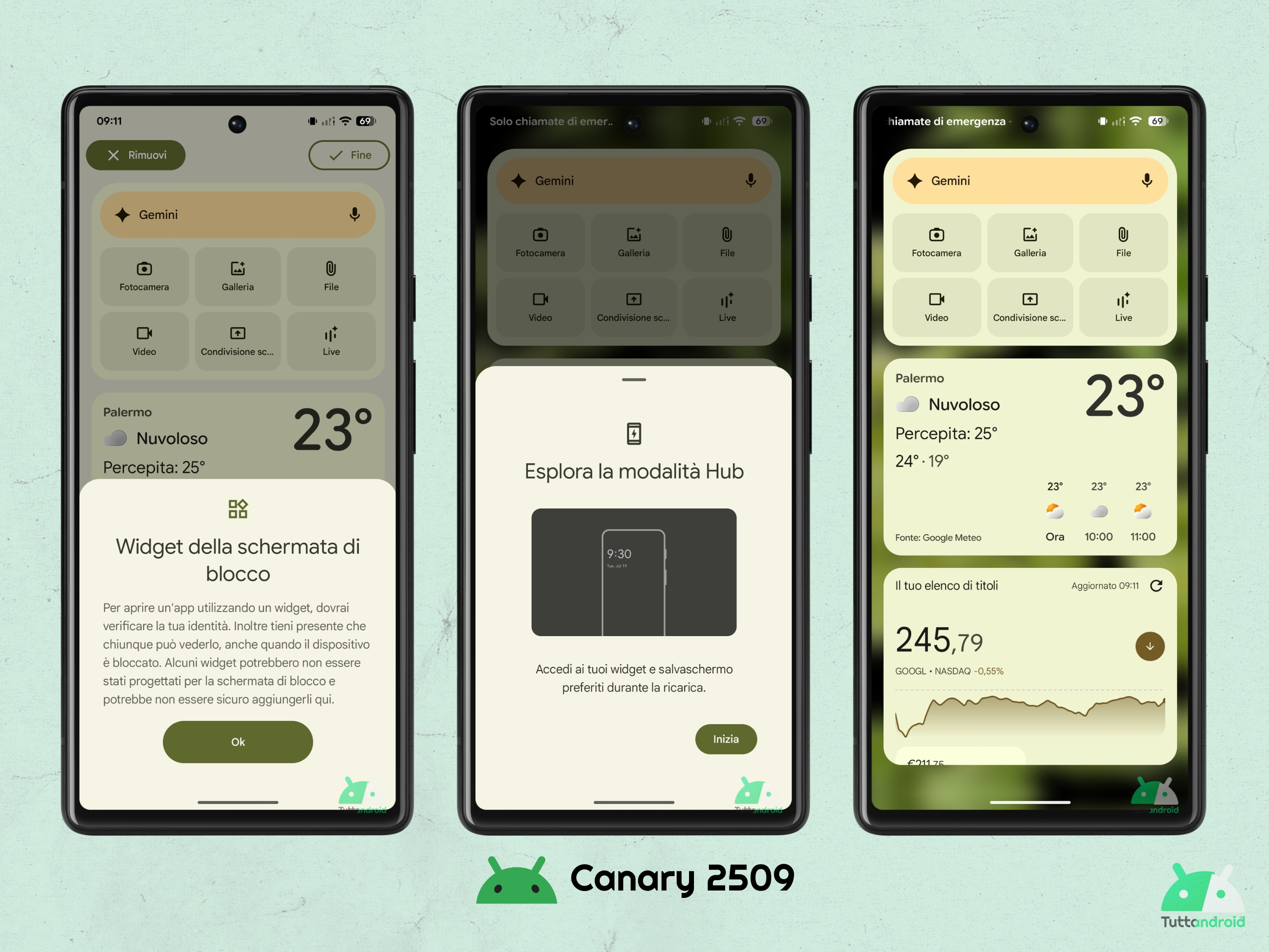 Android Canary 2509 - Écran de blocs de widgets