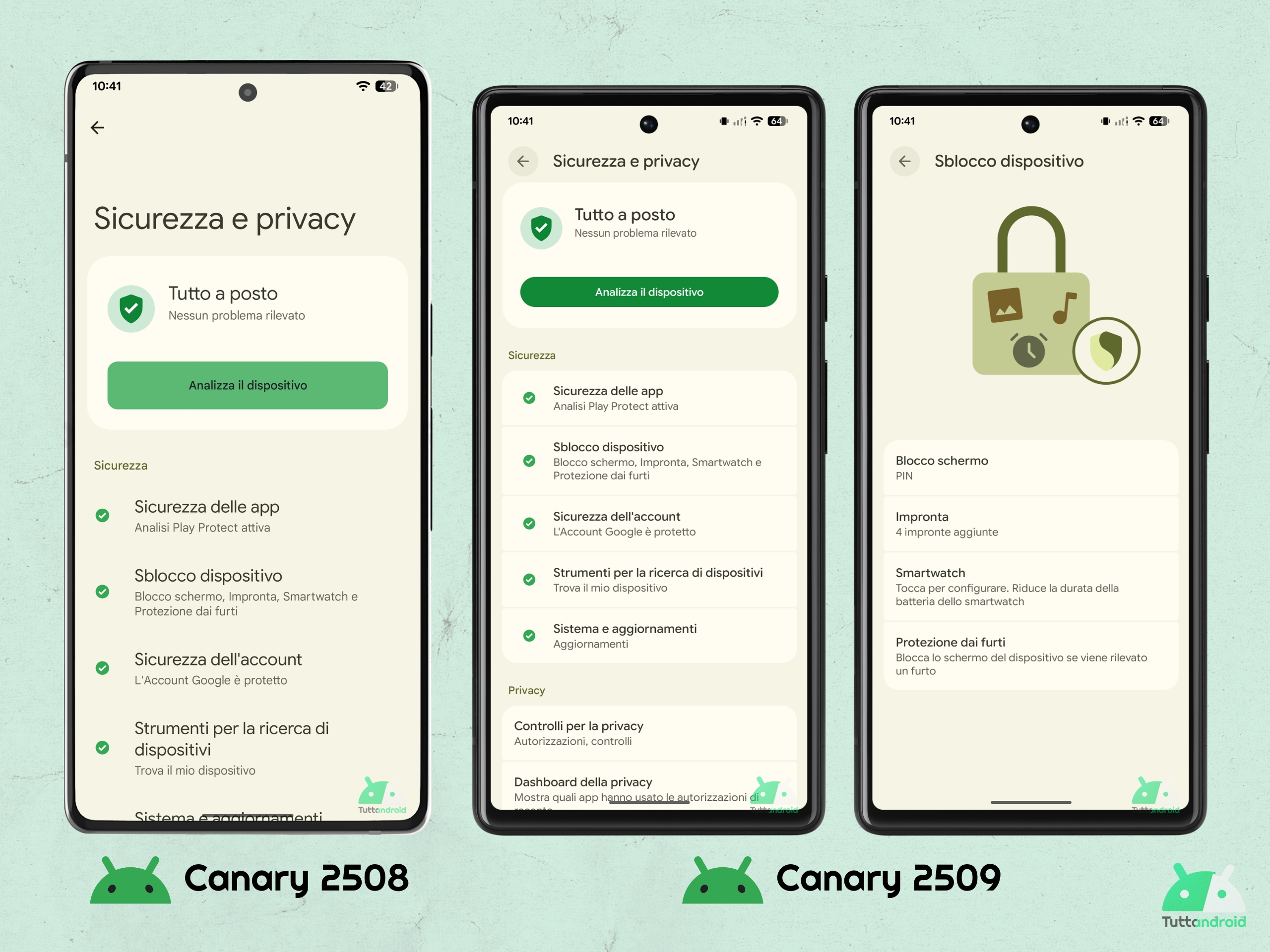 Android Canary 2509 - Sécurité et confidentialité M3E