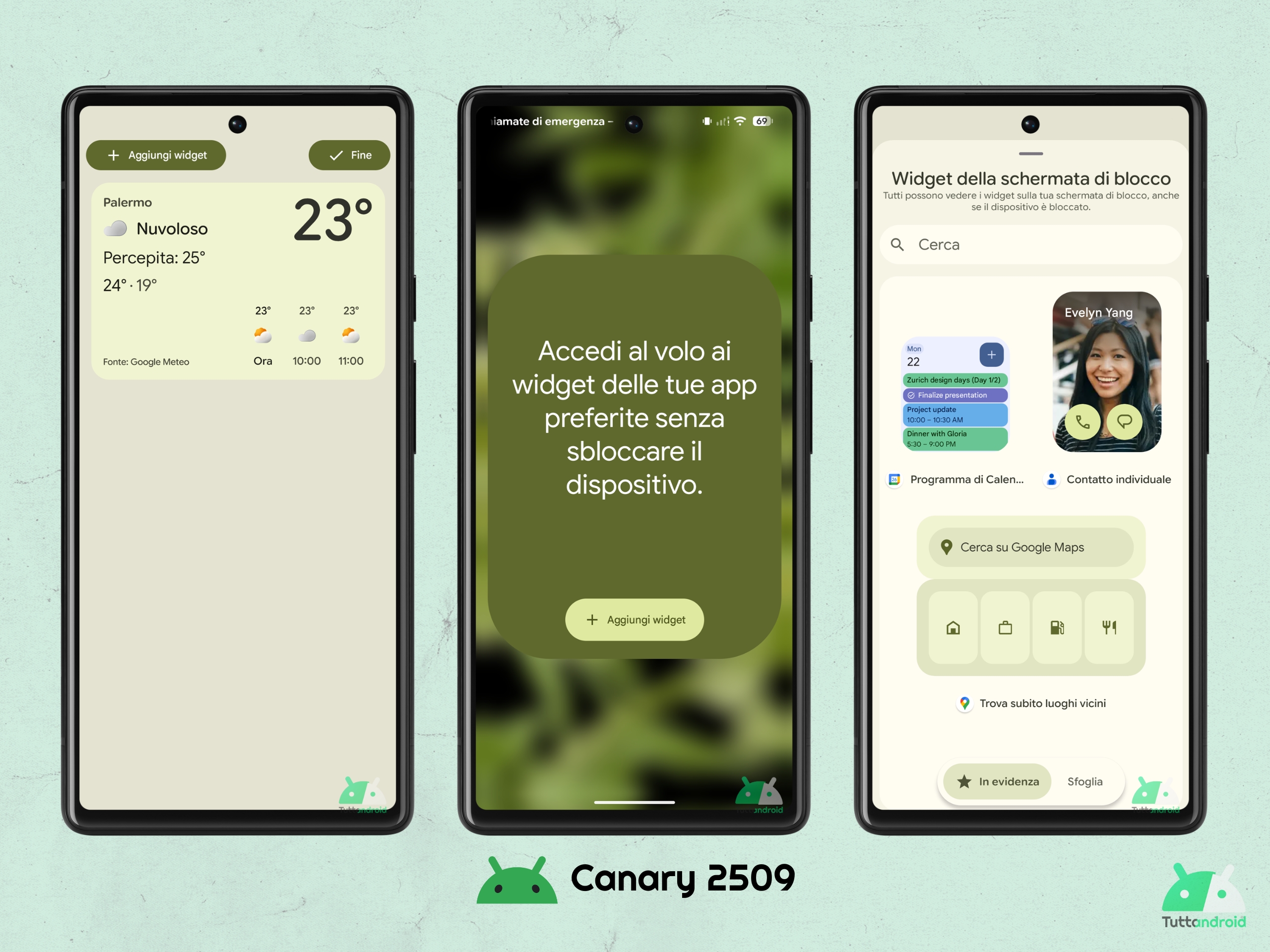 Android Canary 2509 - Écran de blocs de widgets