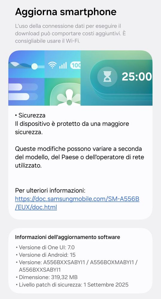 Mise à jour de Samsung Galaxy A55 avec le patch de septembre 2025 en Italie
