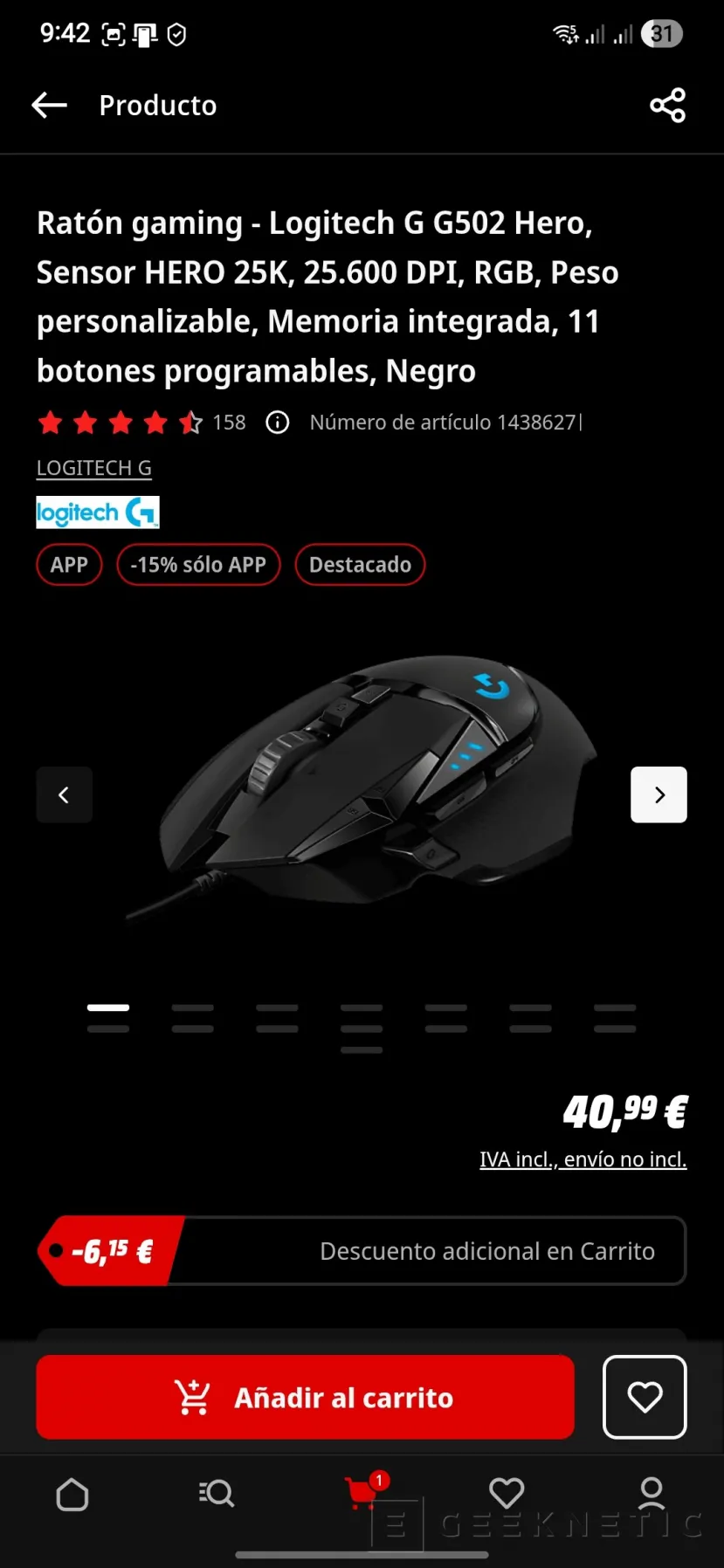 Geeknetic obtient le héros Logitech G502 pour seulement 34,84 euros dans MediaMarkt 4