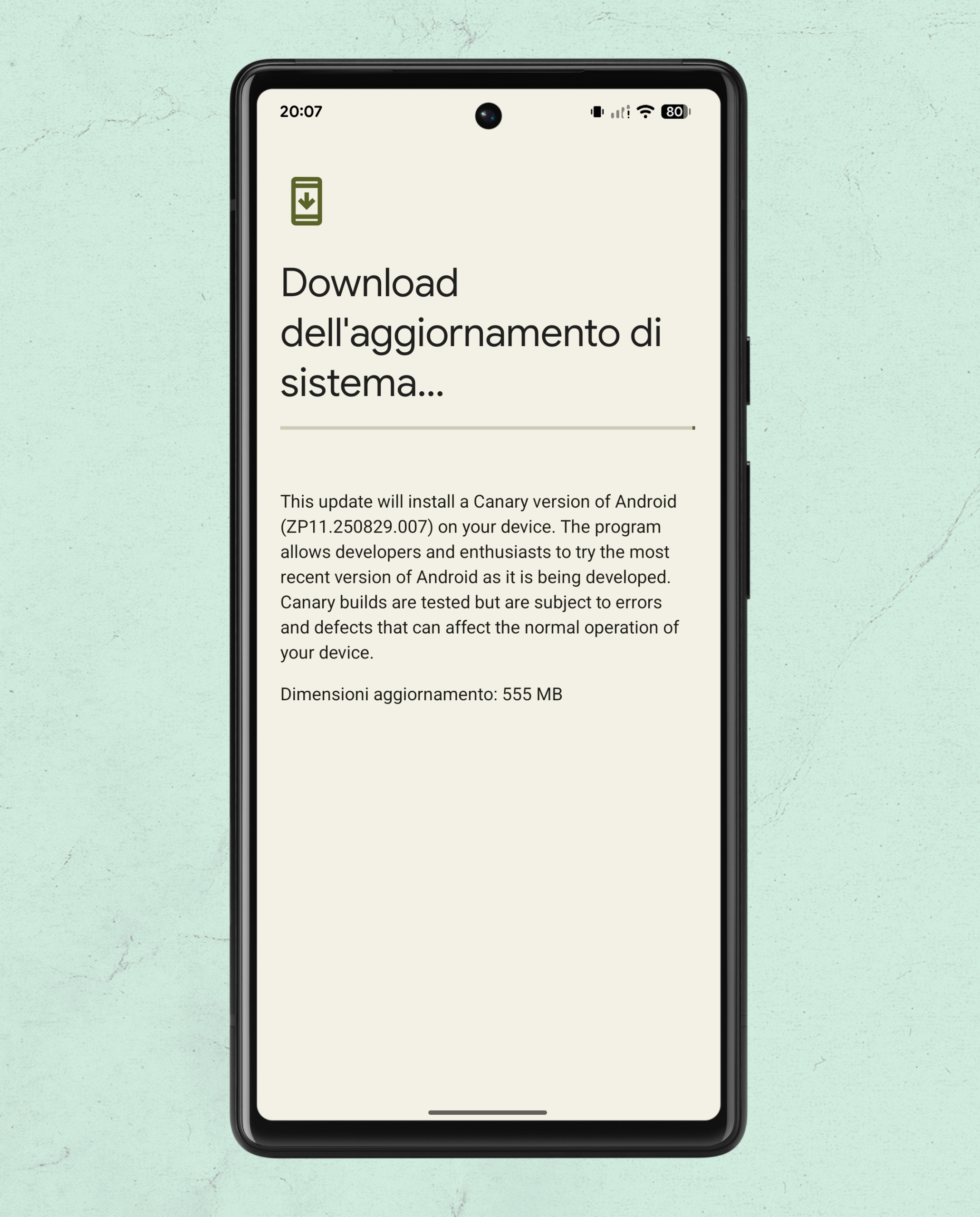 Android Canary Build 2509 sur Google Pixel 6