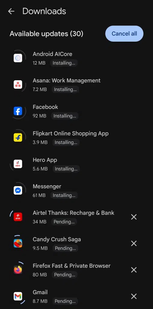 Google Play Store Six téléchargements simultanés