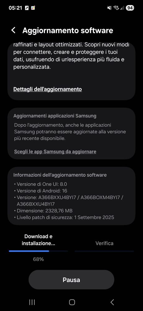 Samsung Galaxy A36 5G Mettez à jour une UI 8 en Italie
