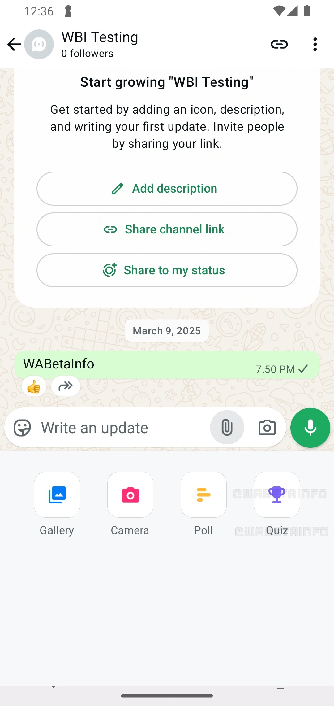 WhatsApp Beta v2.25.24.30 - Quiz dans les canaux WBI