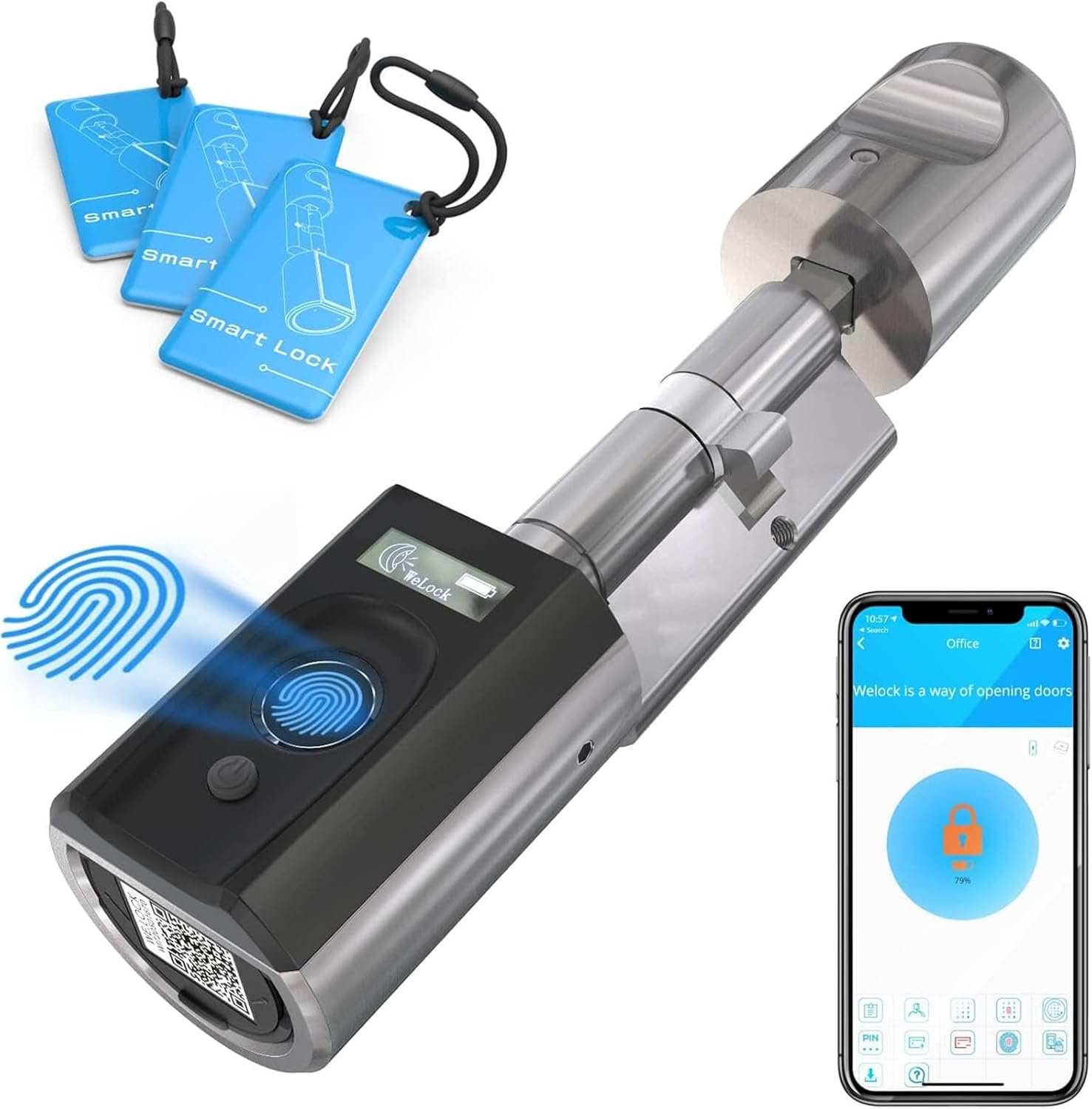 Cylindre de verrouillage intelligent Wellock Touch41 Lock de porte d'empreintes digitales