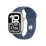 Apple Watch Series 10 GPS + Smartwatch Cellular avec 42 mm en aluminimbox argent et un denim de ceinture de sport bleu - taille m / l. Moniteur de formation, application ECG, Écran de rétine toujours actif