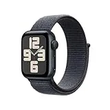 Apple Watch SE de montre intelligente GPS de 2e génération avec boîte en aluminium à minuit de 40 mm et sangle à encre sportive en boucle. Moniteurs libres et somnolents et neutre en carbone
