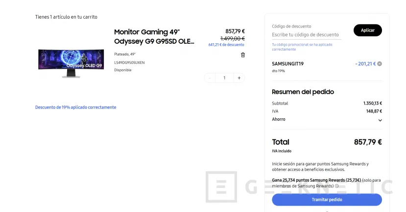 Geeknetic Avec cette offre, vous pouvez obtenir le moniteur OLED Samsung Odyssey G9 de 49 pouces pour 789,19 euros 3