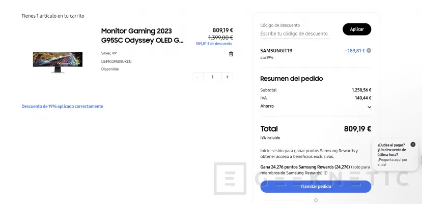 Geeknetic Avec cette offre, vous pouvez obtenir le moniteur OLED Samsung Odyssey G9 de 49 pouces pour 789,19 euros 4