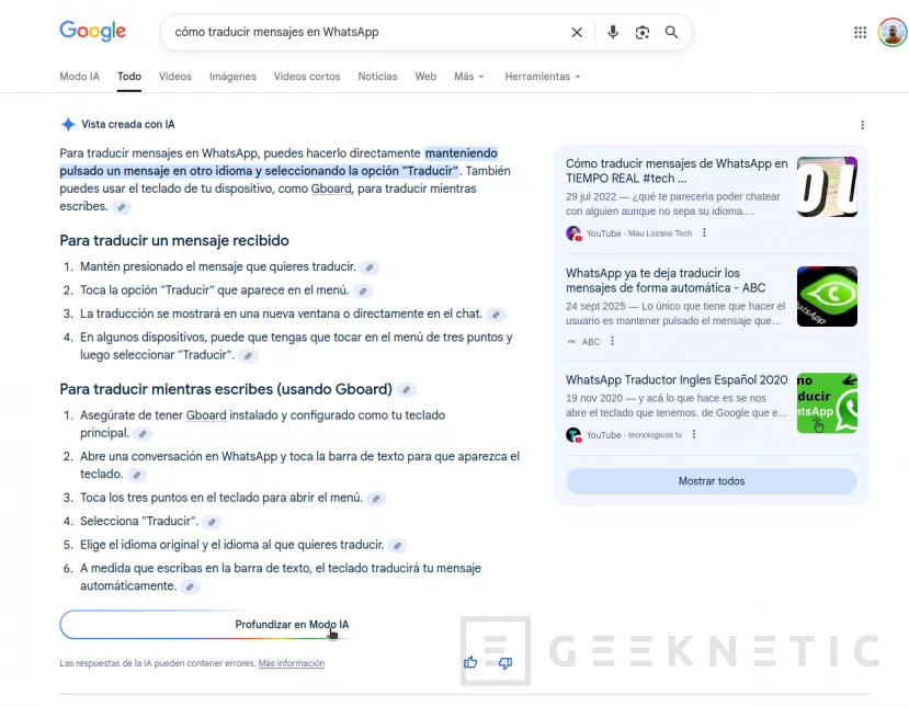 Geeknetic Premières impressions du Google AI Mode : entre indifférence et indignation 5