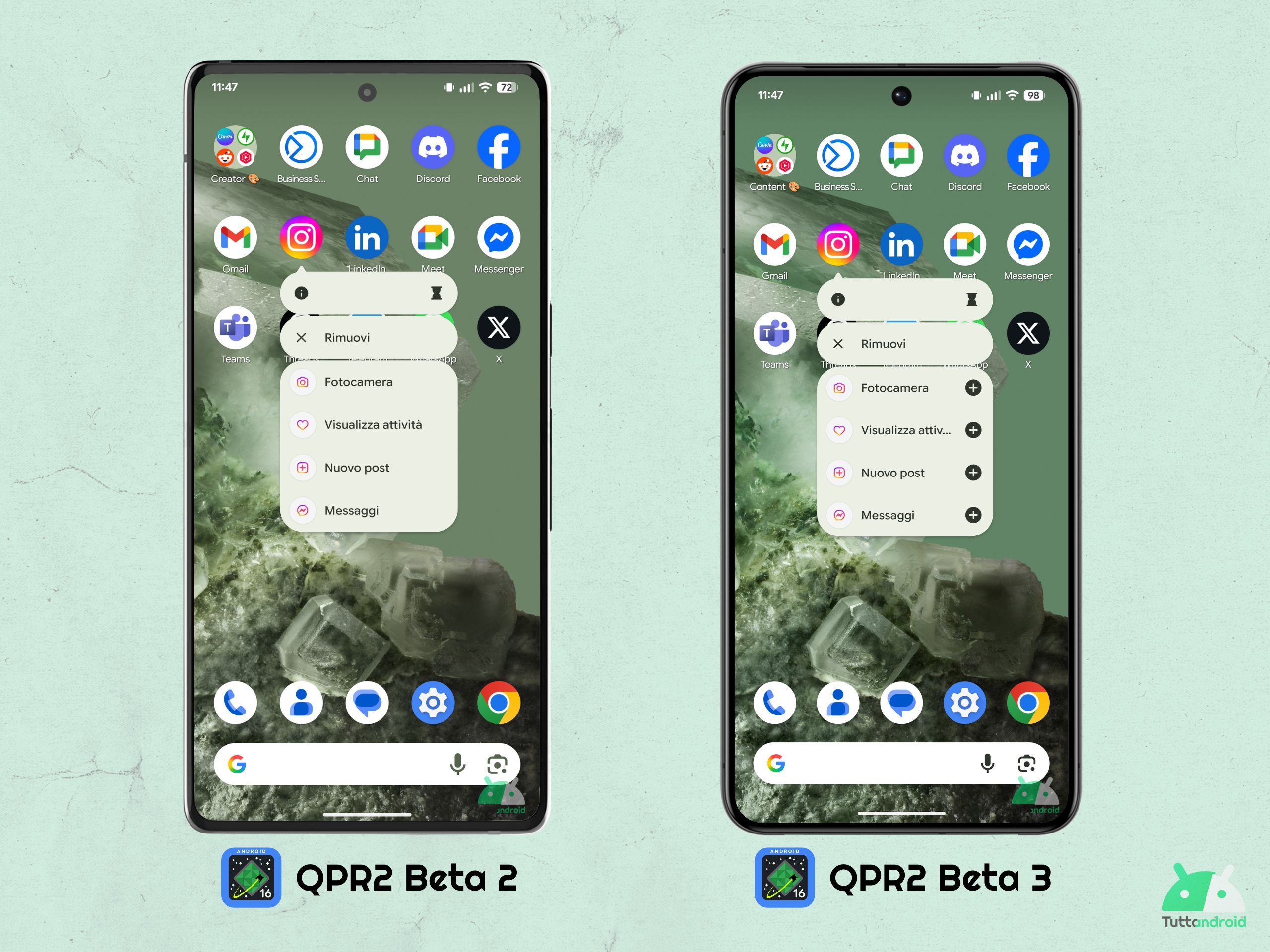 Android 16 QPR2 - Bêta 3 - Pixel Launcher - Bouton Plus dans le menu contextuel de l'application