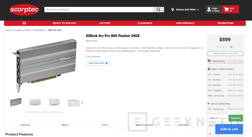 Geeknetic Un Intel Arc PRO B60 d'ASRock apparaît dans un magasin australien pour un peu plus de 500 euros au taux de change 2