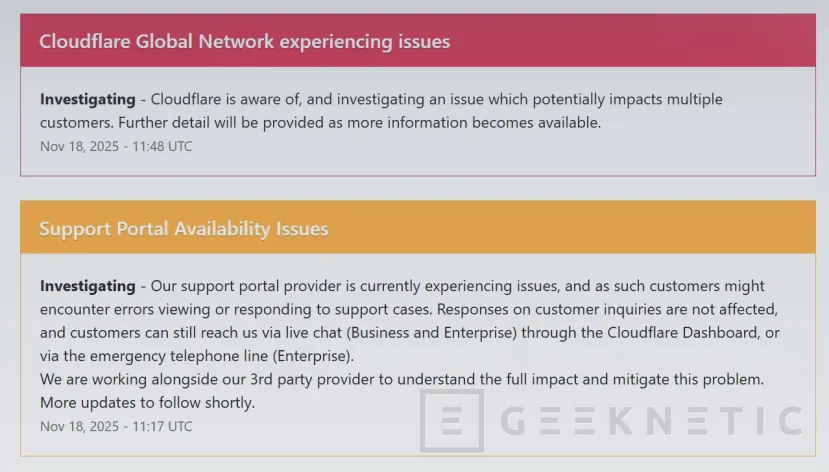 Geeknetic Cloudflare rencontre quelques problèmes, de nombreuses pages web connectées à ce CDN ne fonctionnent pas correctement 2